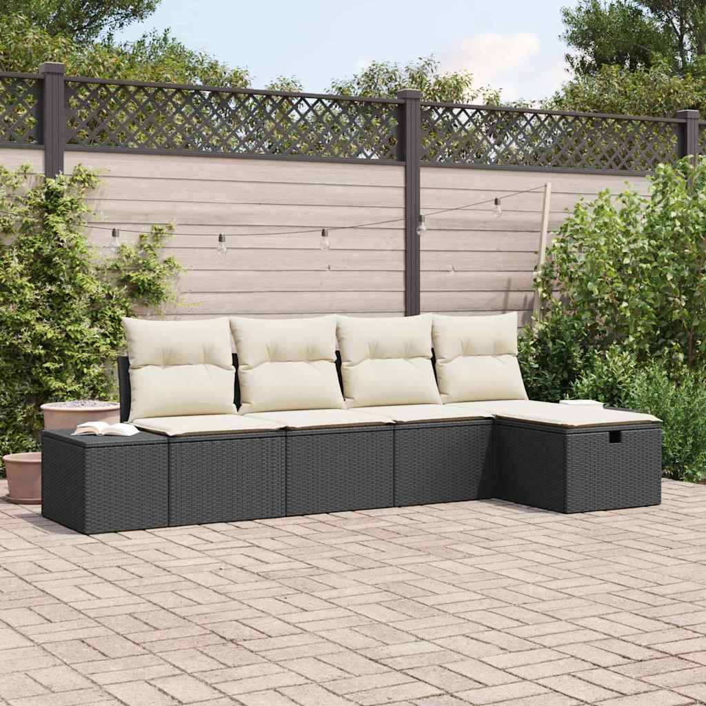 Garten-Sofa-Set mit Kissen 5 pcs Schwarz Poly Rattan
